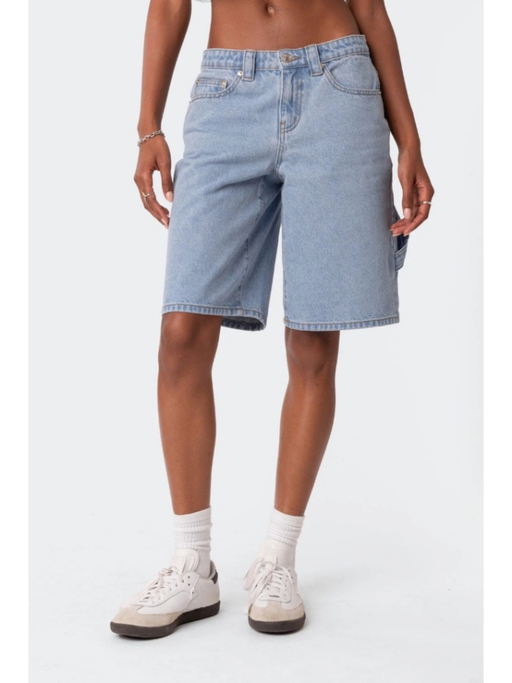 Edikted Low Rise Bermuda Denim Carpenter Shorts
